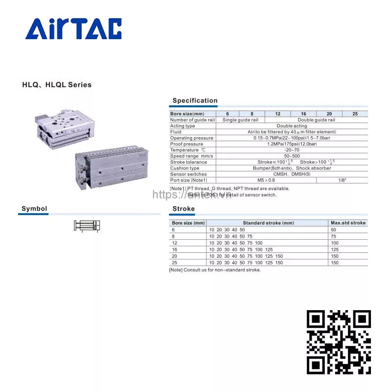 Thông số kỹ thuật Xi lanh HLQ6x10SA series