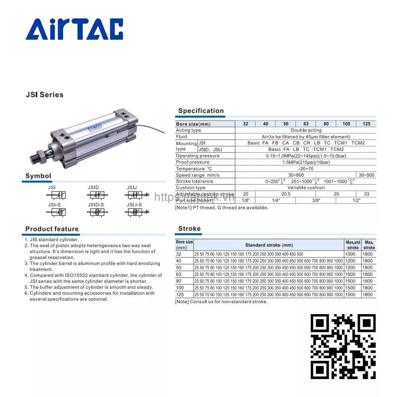 Thông số kỹ thuật Xi lanh JSI80x200S series