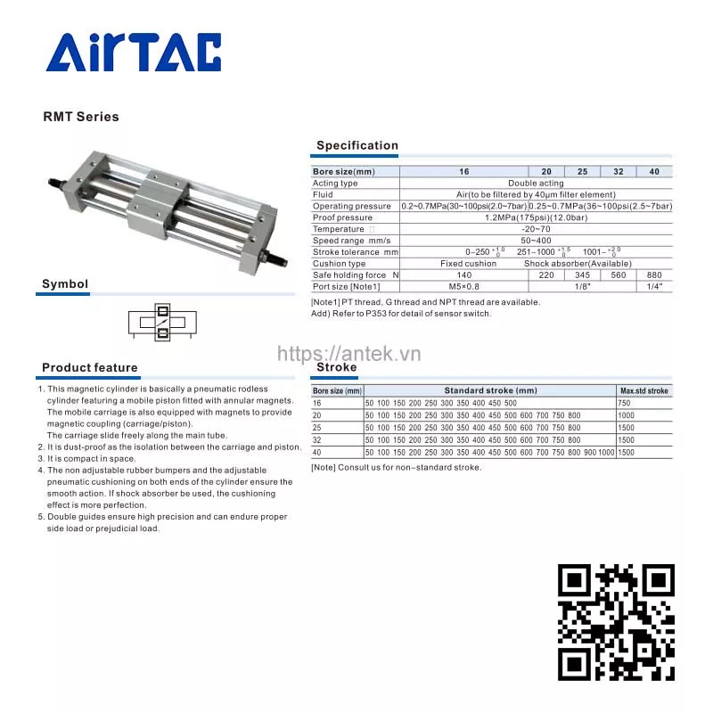 Thông số kỹ thuật Xi lanh RMT20x800S series