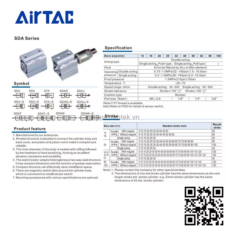 Thông số kỹ thuật Xi lanh SDAT40x30x30SB series