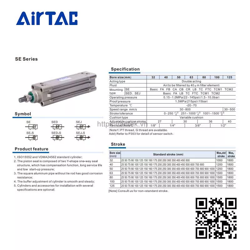 Thông số kỹ thuật Xi lanh SEJ63x50-30 series