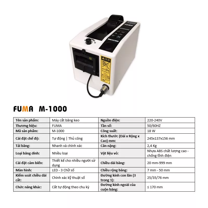Máy cắt băng keo tự động, bán tự động Model Fuma M-1000