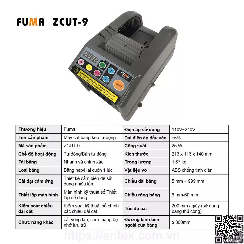 Thông số kỹ thuật máy cắt băng keo Fuma Fuma Zcut-9
