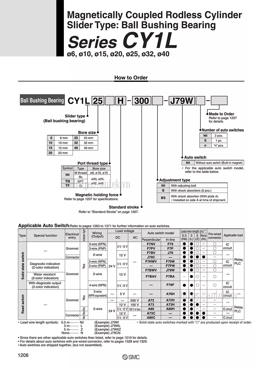 Thông số đặt hàng Xi lanh CY1S25-600