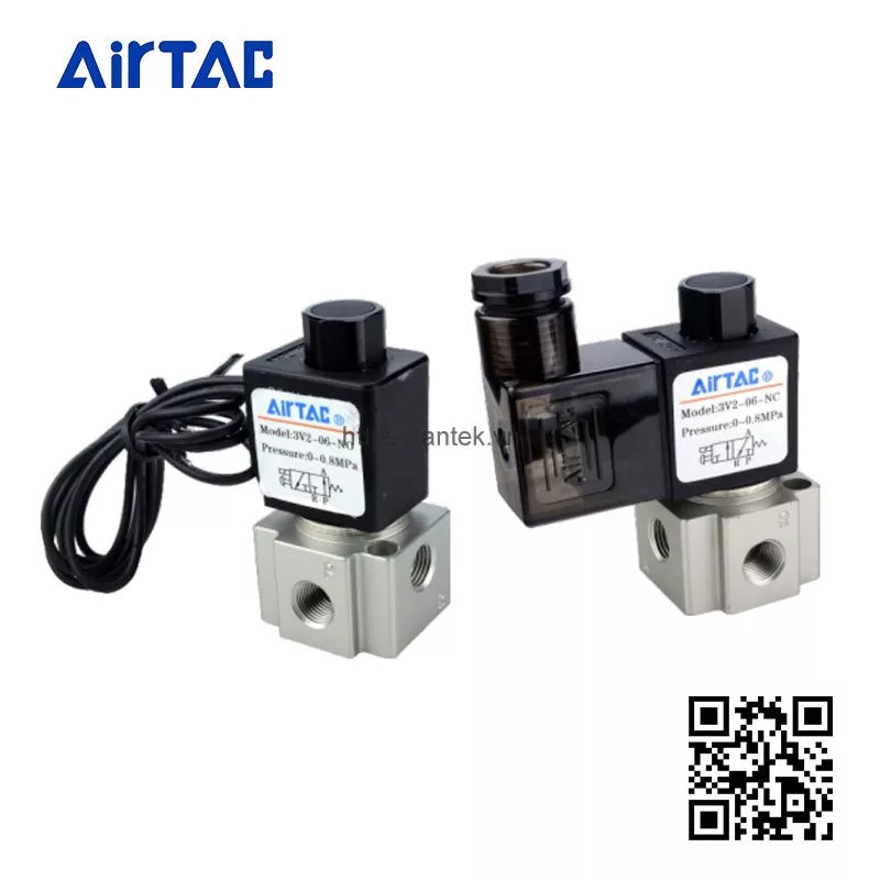 Van điện từ Airtac 3V2-06-NC-C-I ren 1/8 inch-PT điện áp AC110V dòng van 3V2 Series kiểu đấu nối cáp dài 0.5m thường đóng