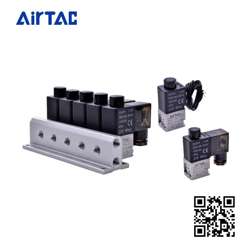 Airtac 3V2MNOEI ren 1/8 inch Van điện từ điện áp AC24V dòng van 3V2M Series kiểu đấu nối cáp dài 0.5m thường mở