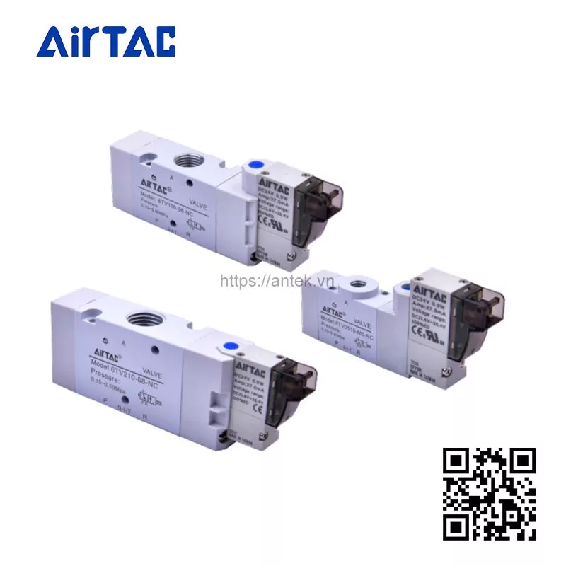 Airtac 6TV0510M5NCB050G van điện từ 0500 Series van đơn kiểu ren 3/8 inch-G thường đóng điện áp AC110V cáp dài 2.0 m
