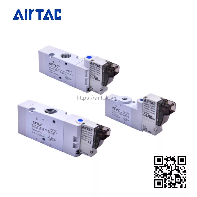 Airtac 6TV21006NCF200 van điện từ 200 Series van đơn kiểu ren M5-PT thường mở điện áp DC12V cáp dài 0,5 m